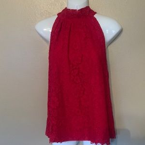 J. Crew Red Lace Halter Neck Blouse